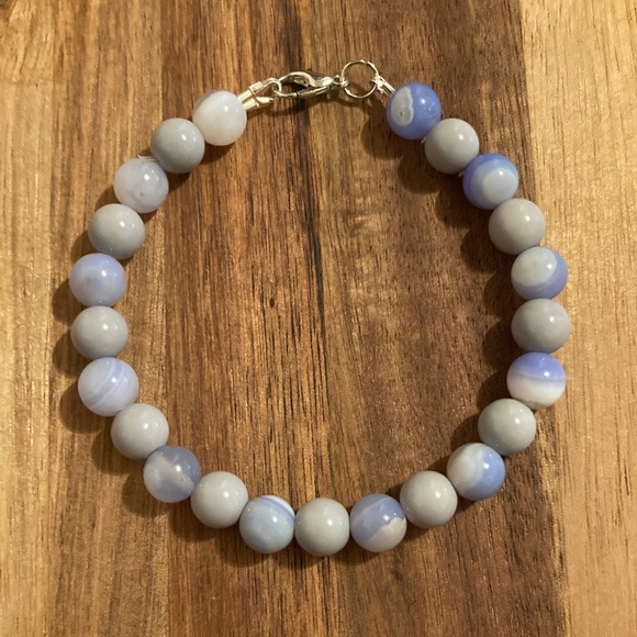 Handmade Necklace and Bracelet Set w/ Blue Lace Agate and Glass Beads - Picture 3 of 3